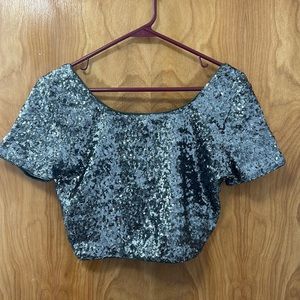 Grey/silver/metallic crop top with sequins